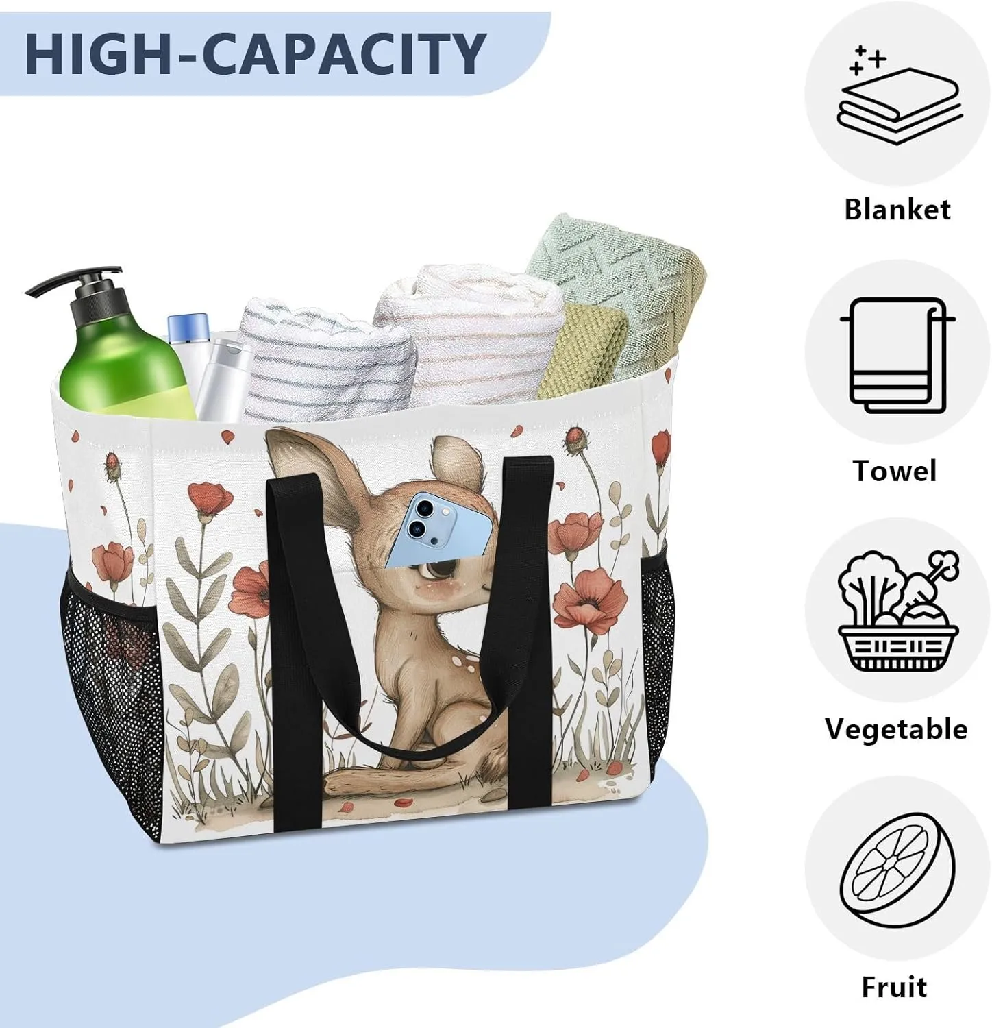ALAZA Boho Owl Flower Waterproof Beach Tote Bags