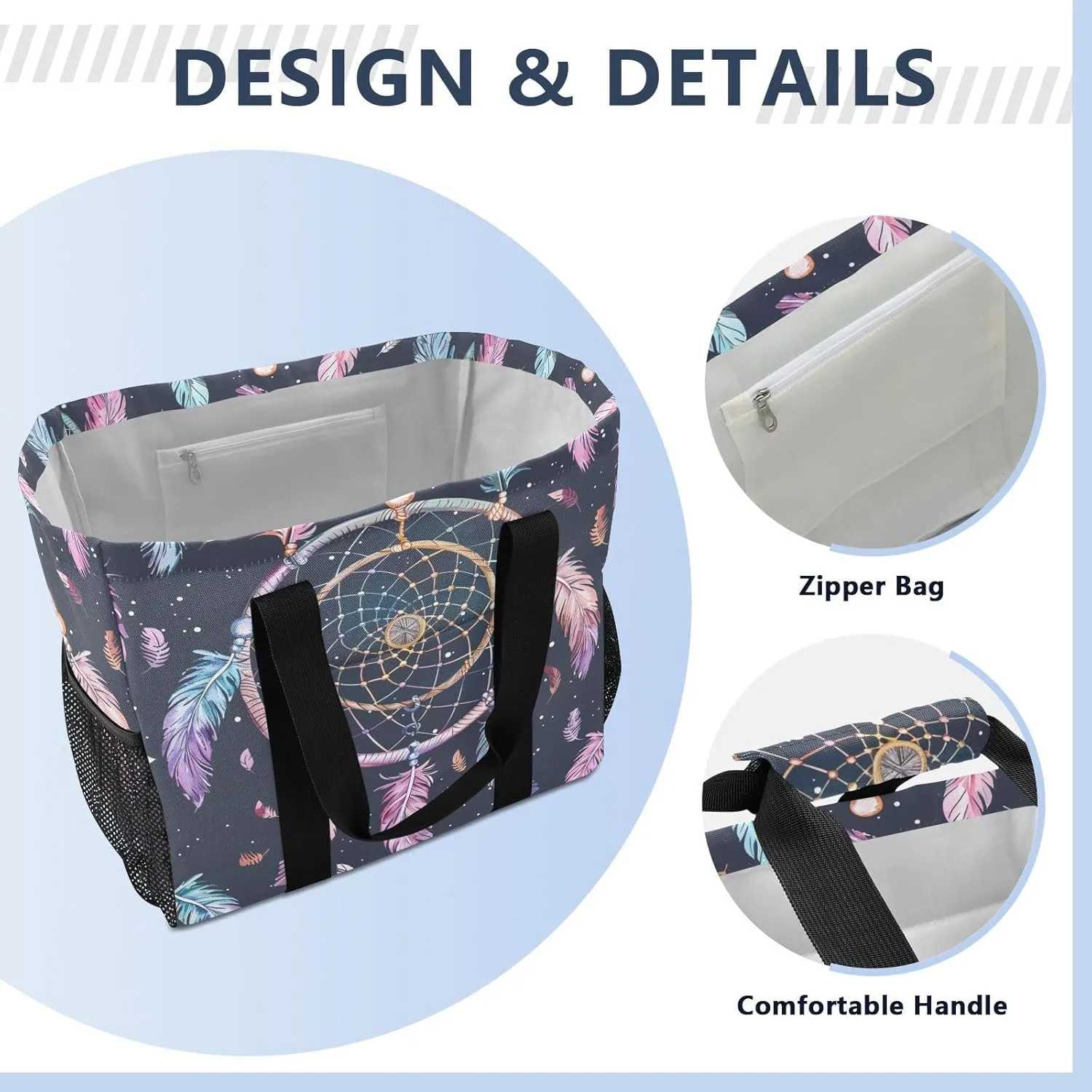ALAZA Butterflies Stars and Dreamcatcher Waterproof Beach Tote Bags