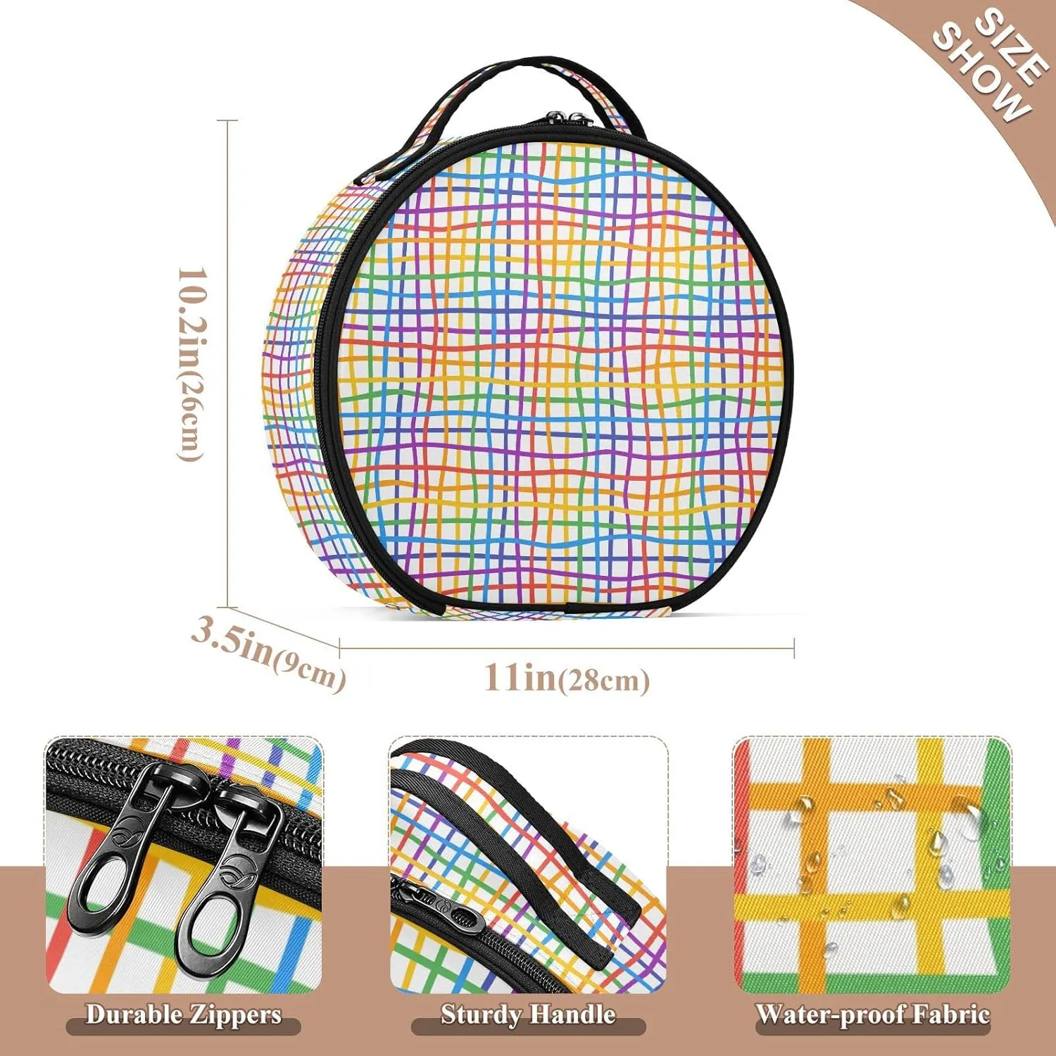 ALAZA Colorfull Lines Abstract Rainbow Grid Portable Cosmetic Bag Large Capacity Makeup Bags