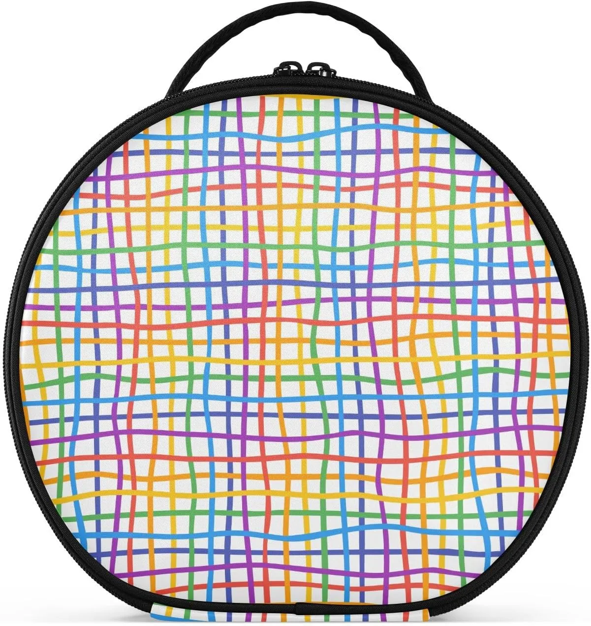 ALAZA Colorfull Lines Abstract Rainbow Grid Portable Cosmetic Bag Large Capacity Makeup Bags