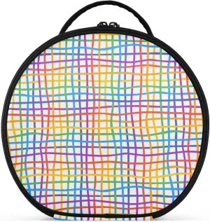 ALAZA Colorfull Lines Abstract Rainbow Grid Portable Cosmetic Bag Large Capacity Makeup Bags