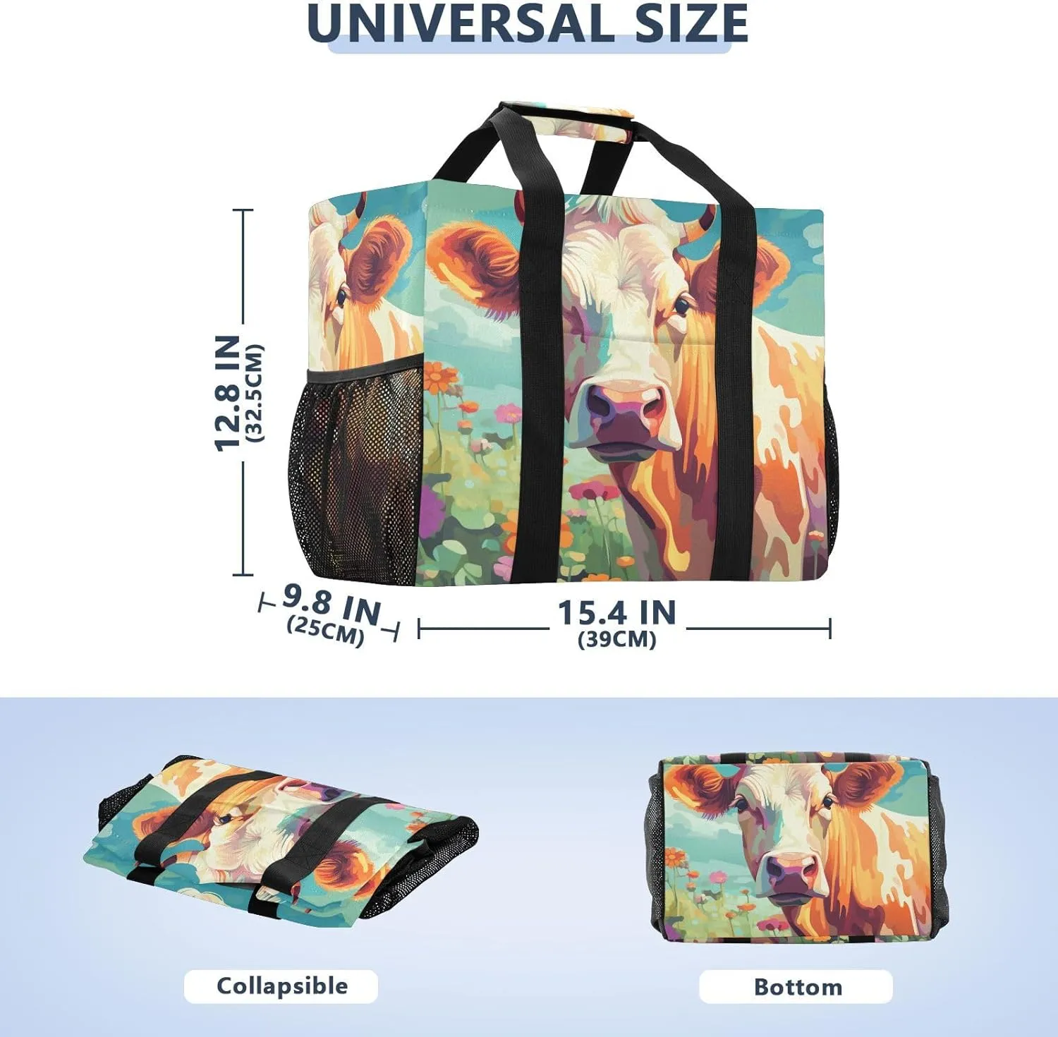 ALAZA Cow Portrait Cartoon Space Waterproof Beach Tote Bags
