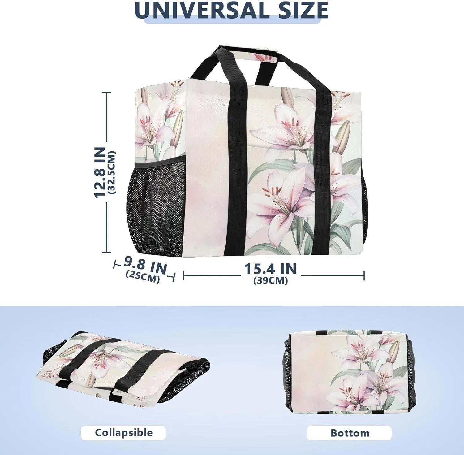 ALAZA Cute Doodle White Lily Waterproof Beach Tote Bags
