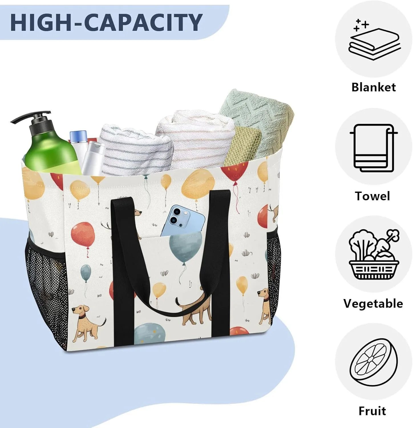 ALAZA Cute Funny Dogs Waterproof Beach Tote Bags