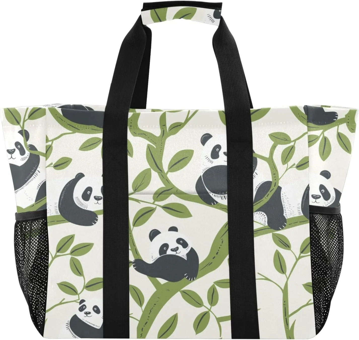 ALAZA Cute Panda and Star on Pink Waterproof Beach Tote Bags