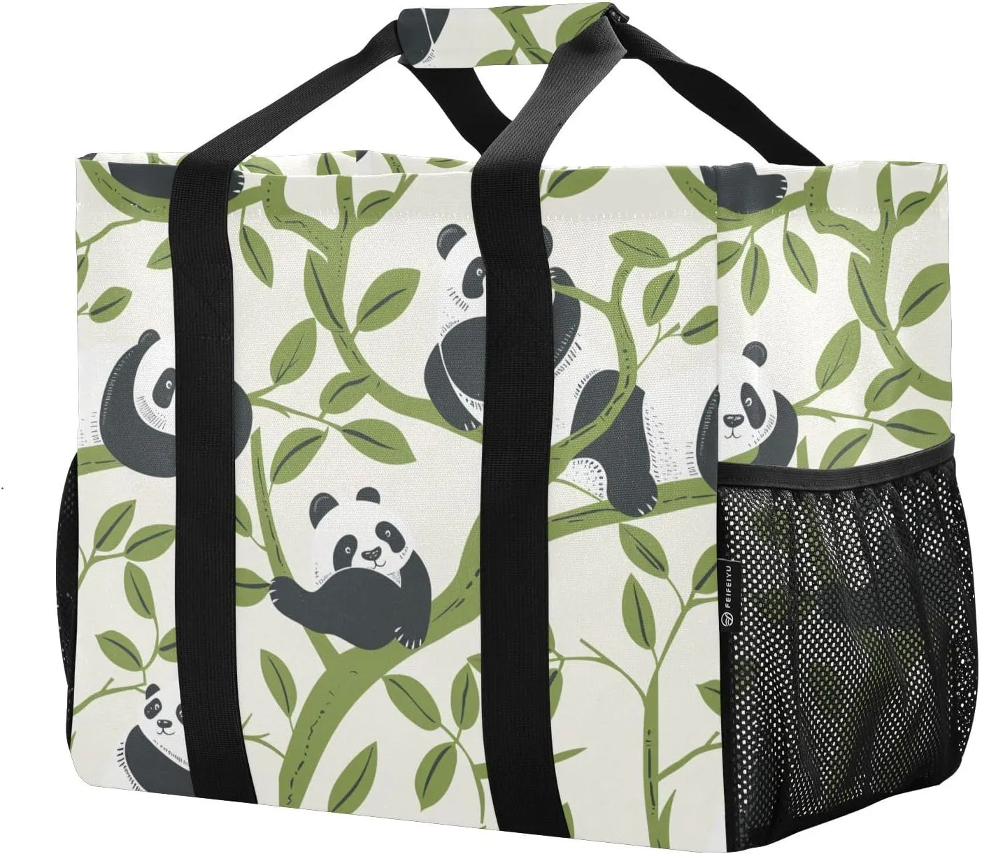 ALAZA Cute Panda and Star on Pink Waterproof Beach Tote Bags