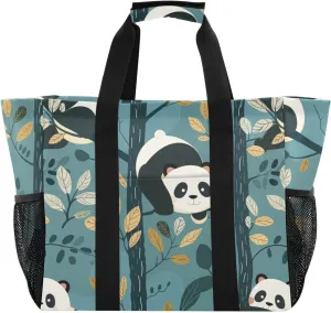 ALAZA Cute Panda and Star on Pink Waterproof Beach Tote Bags