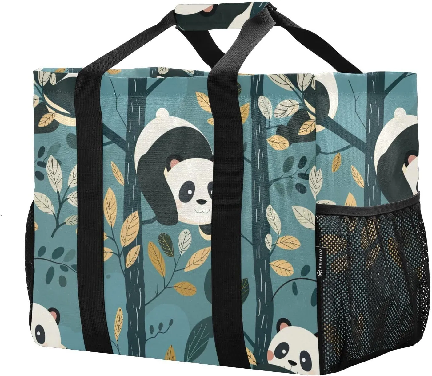 ALAZA Cute Panda and Star on Pink Waterproof Beach Tote Bags