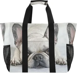 ALAZA French Bulldog Driving Car with Balloons Dog Waterproof Beach Tote Bags