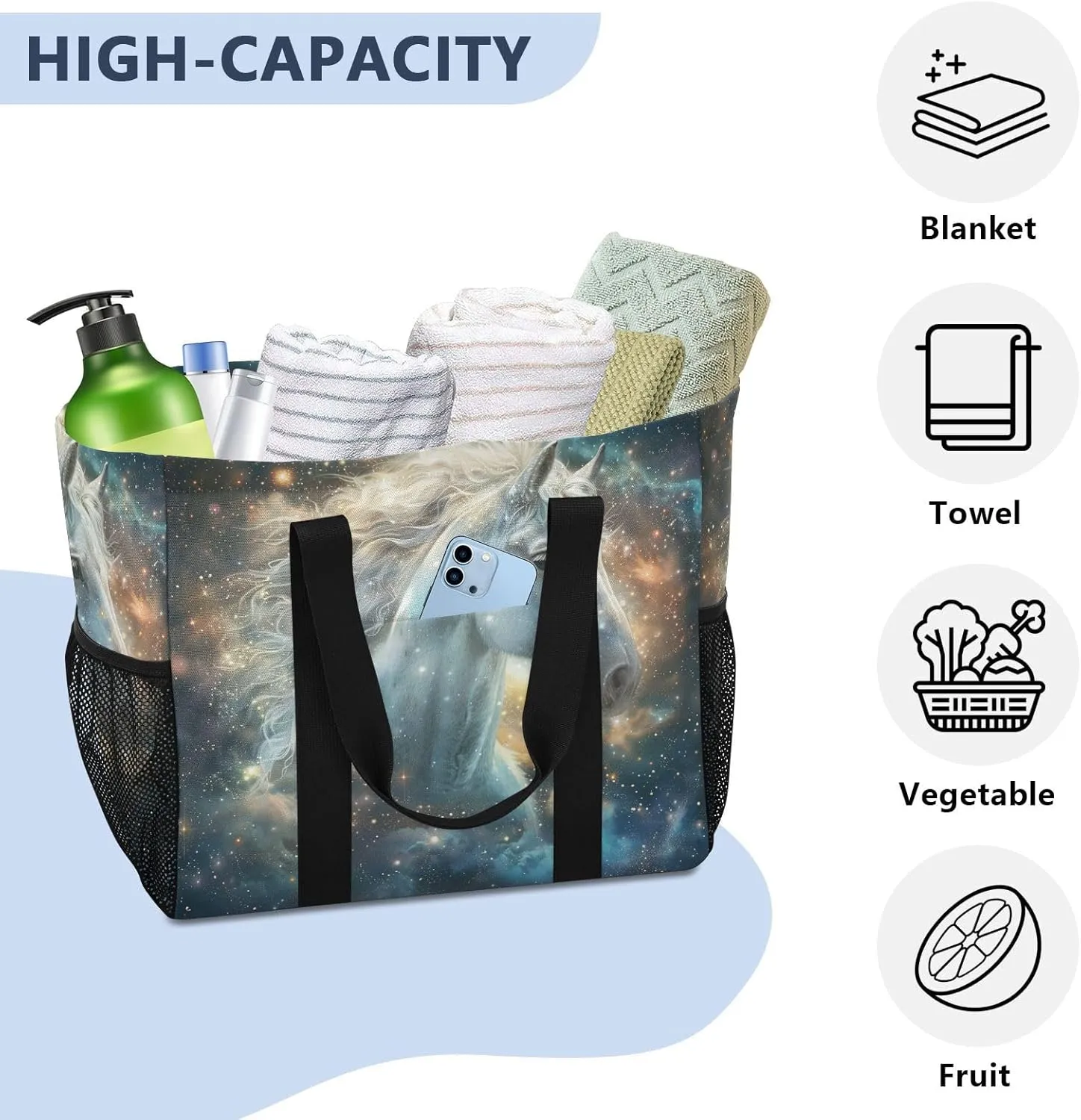 ALAZA Horse with Butterfly Waterproof Beach Tote Bags