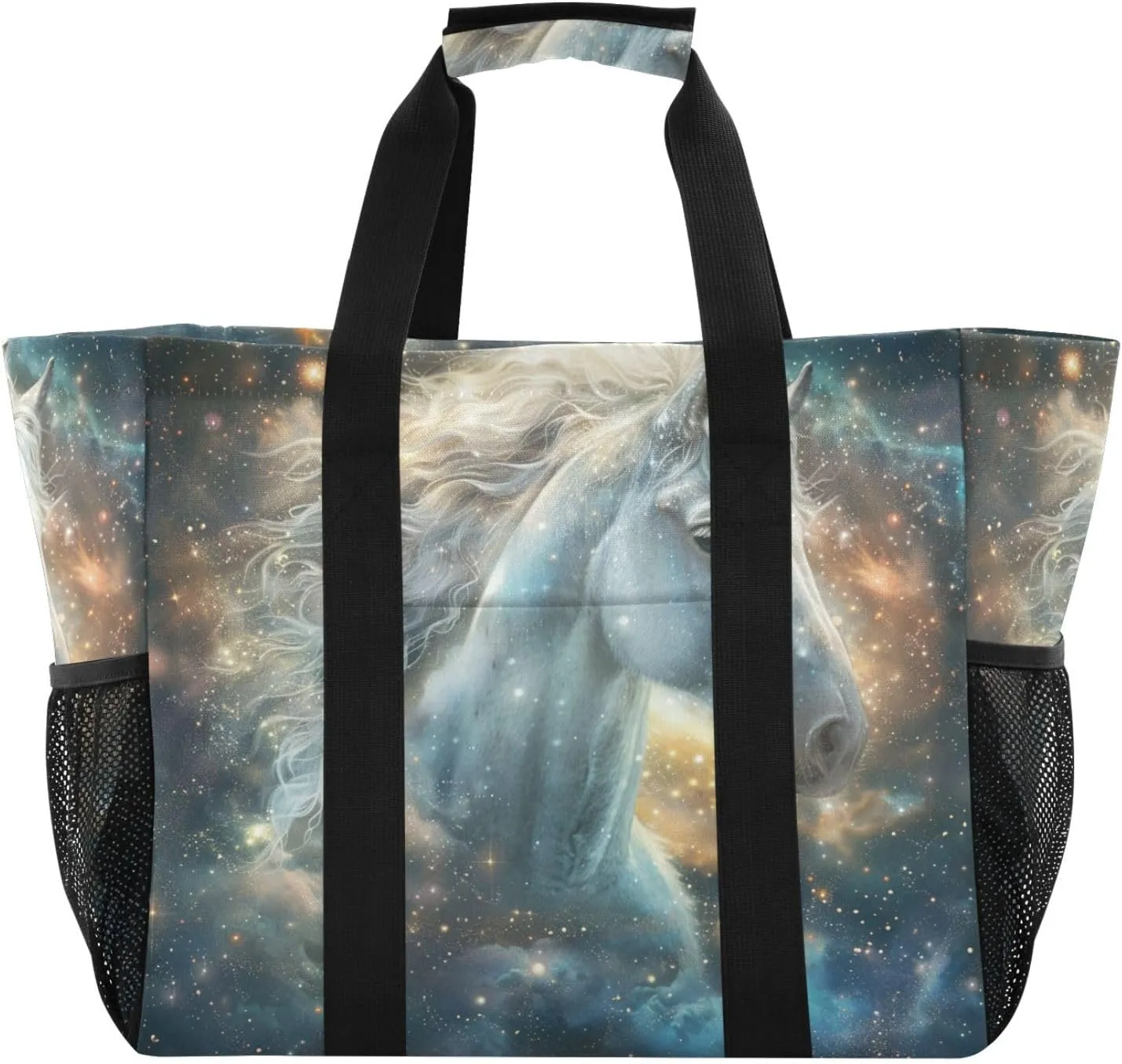 ALAZA Horse with Butterfly Waterproof Beach Tote Bags