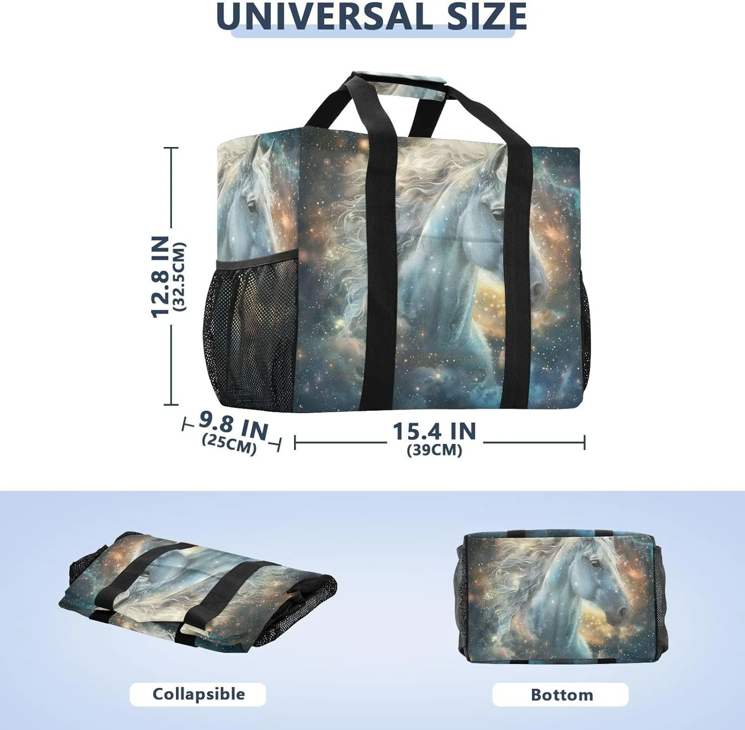 ALAZA Horse with Butterfly Waterproof Beach Tote Bags