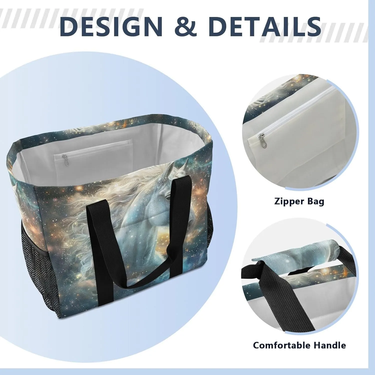ALAZA Horse with Butterfly Waterproof Beach Tote Bags
