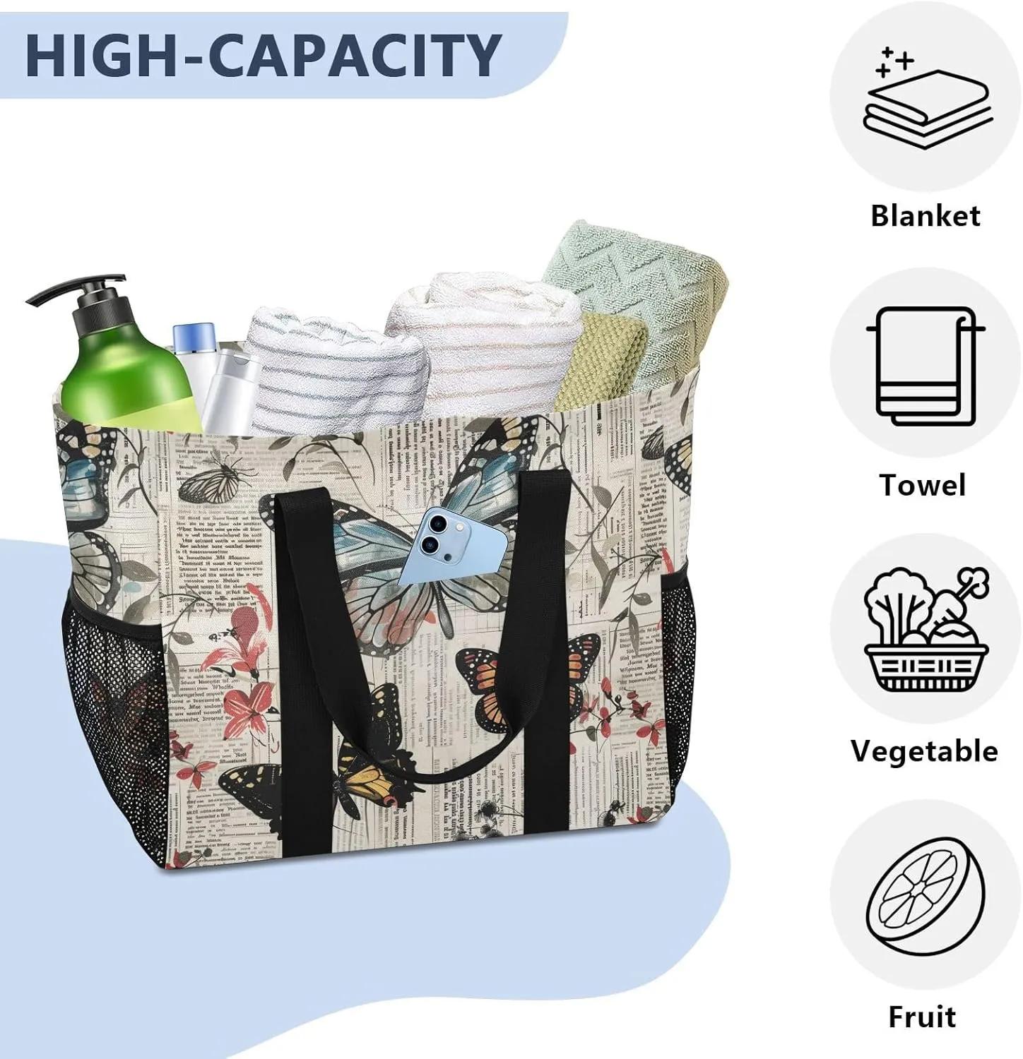 ALAZA Many Carttoon Rooster with Egg Waterproof Beach Tote Bags
