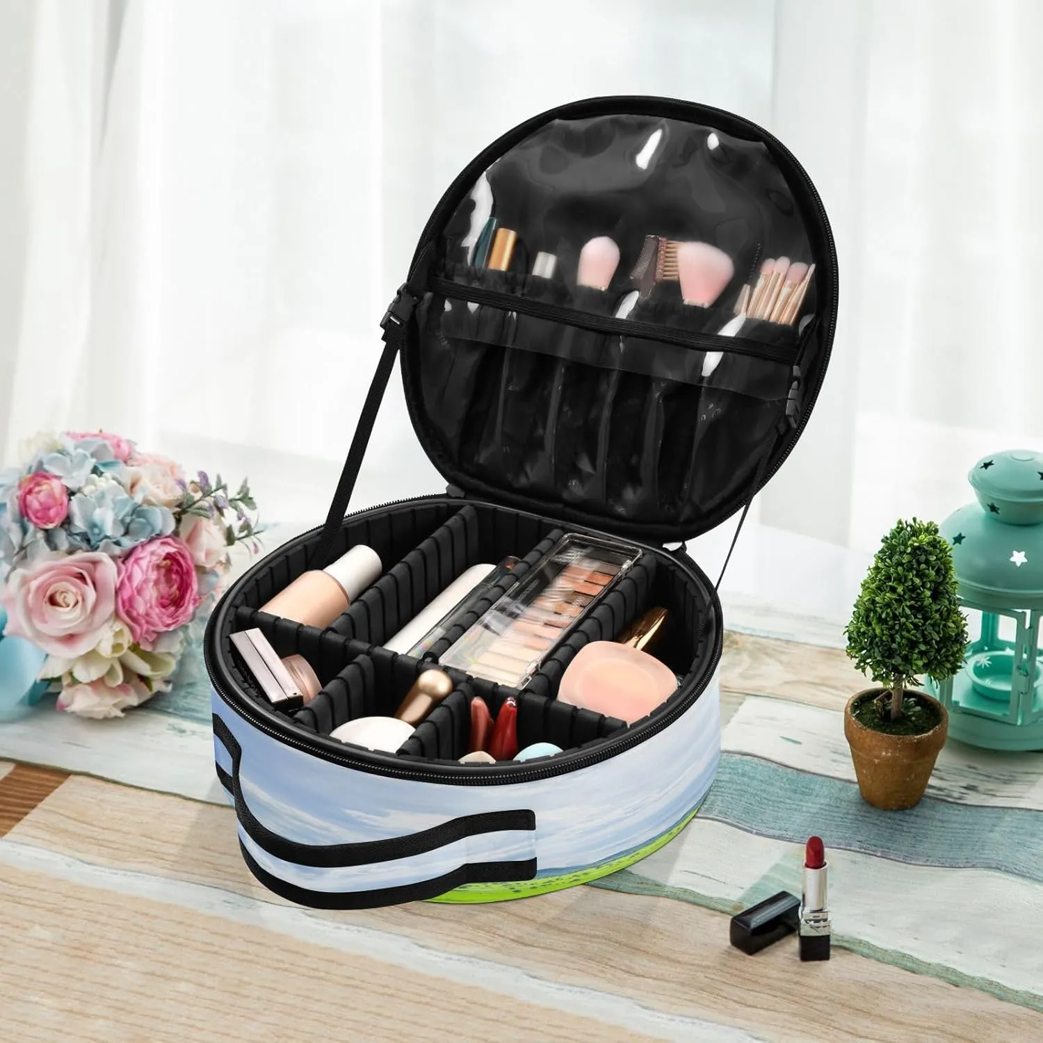 ALAZA Rice Paddy Fields and Mountains Behind the Clouds Covered the Sky Travel Make Up Organizer Cosmetic Brush Bags Case