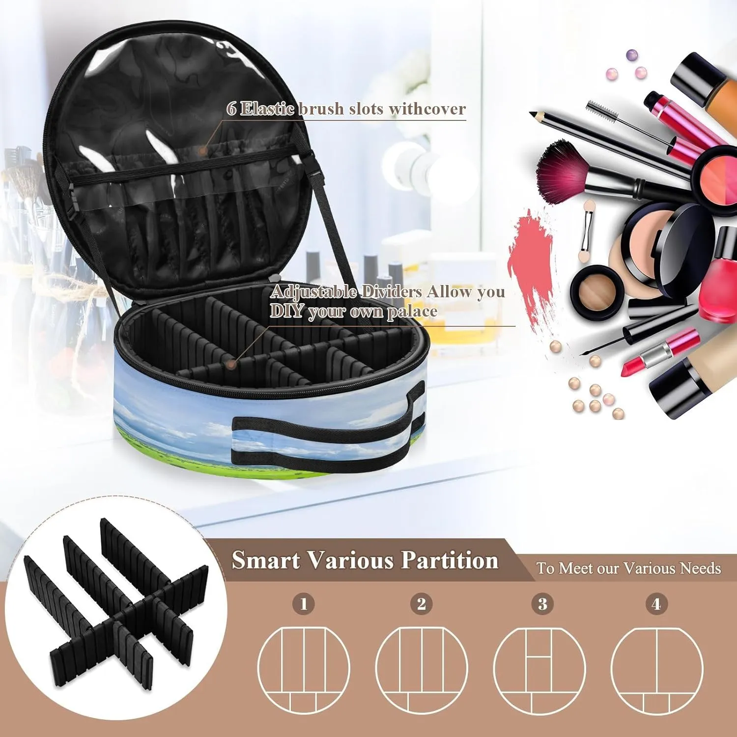 ALAZA Rice Paddy Fields and Mountains Behind the Clouds Covered the Sky Travel Make Up Organizer Cosmetic Brush Bags Case