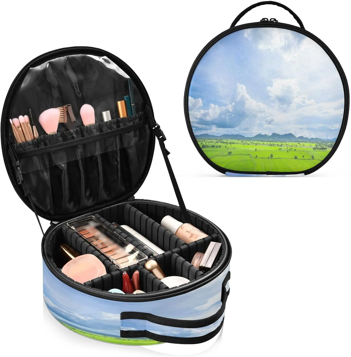 ALAZA Rice Paddy Fields and Mountains Behind the Clouds Covered the Sky Travel Make Up Organizer Cosmetic Brush Bags Case