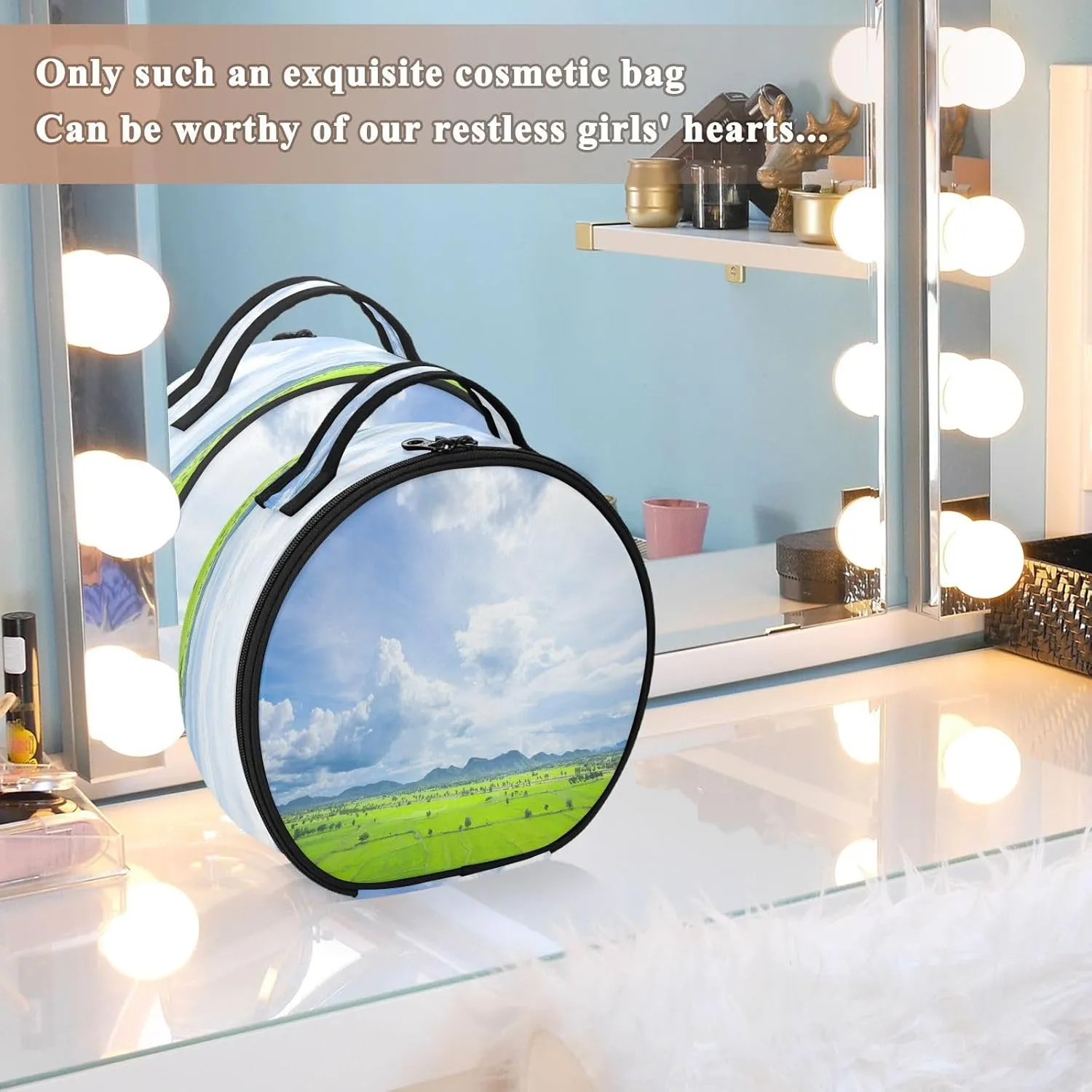 ALAZA Rice Paddy Fields and Mountains Behind the Clouds Covered the Sky Travel Make Up Organizer Cosmetic Brush Bags Case