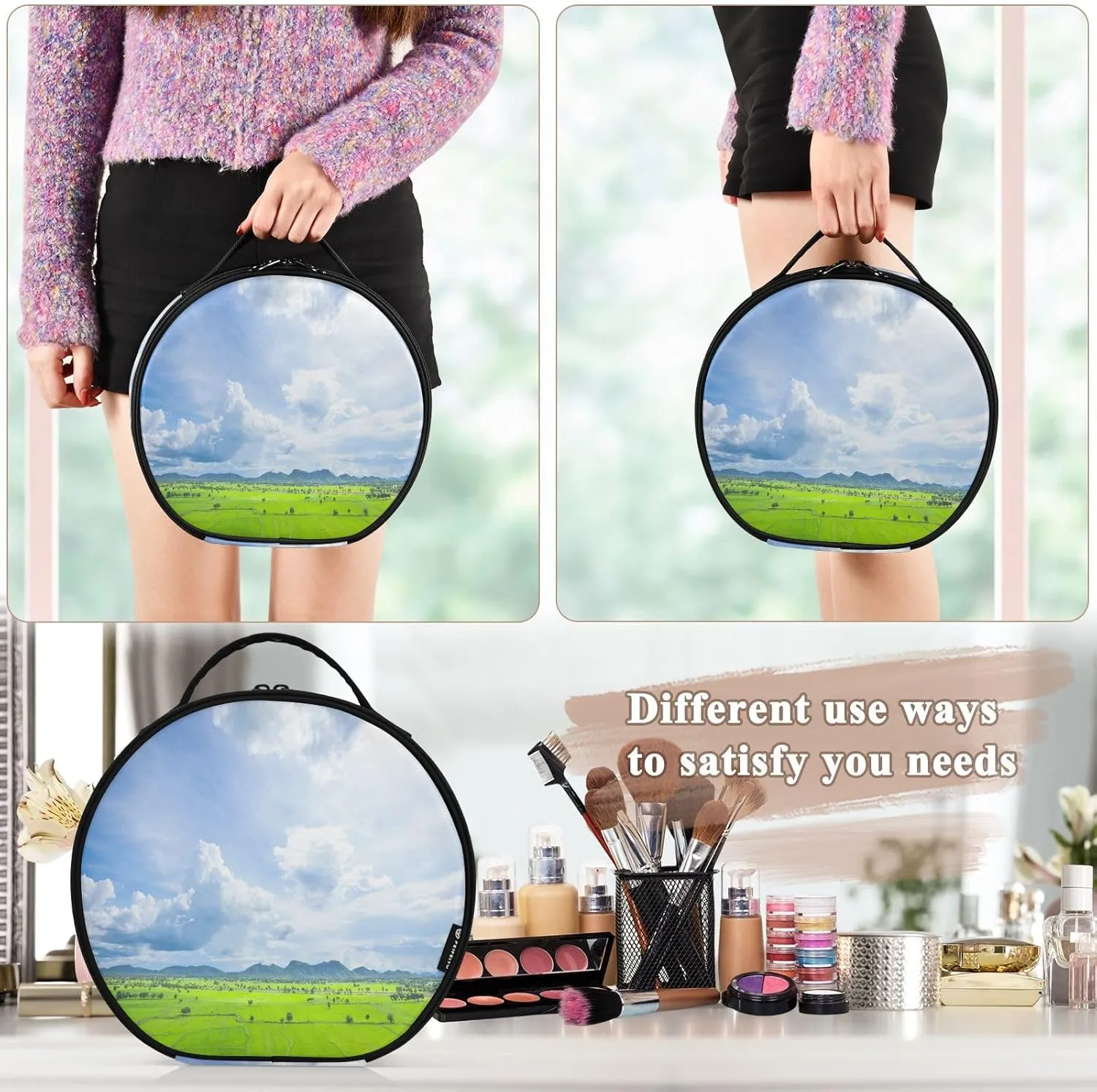 ALAZA Rice Paddy Fields and Mountains Behind the Clouds Covered the Sky Travel Make Up Organizer Cosmetic Brush Bags Case