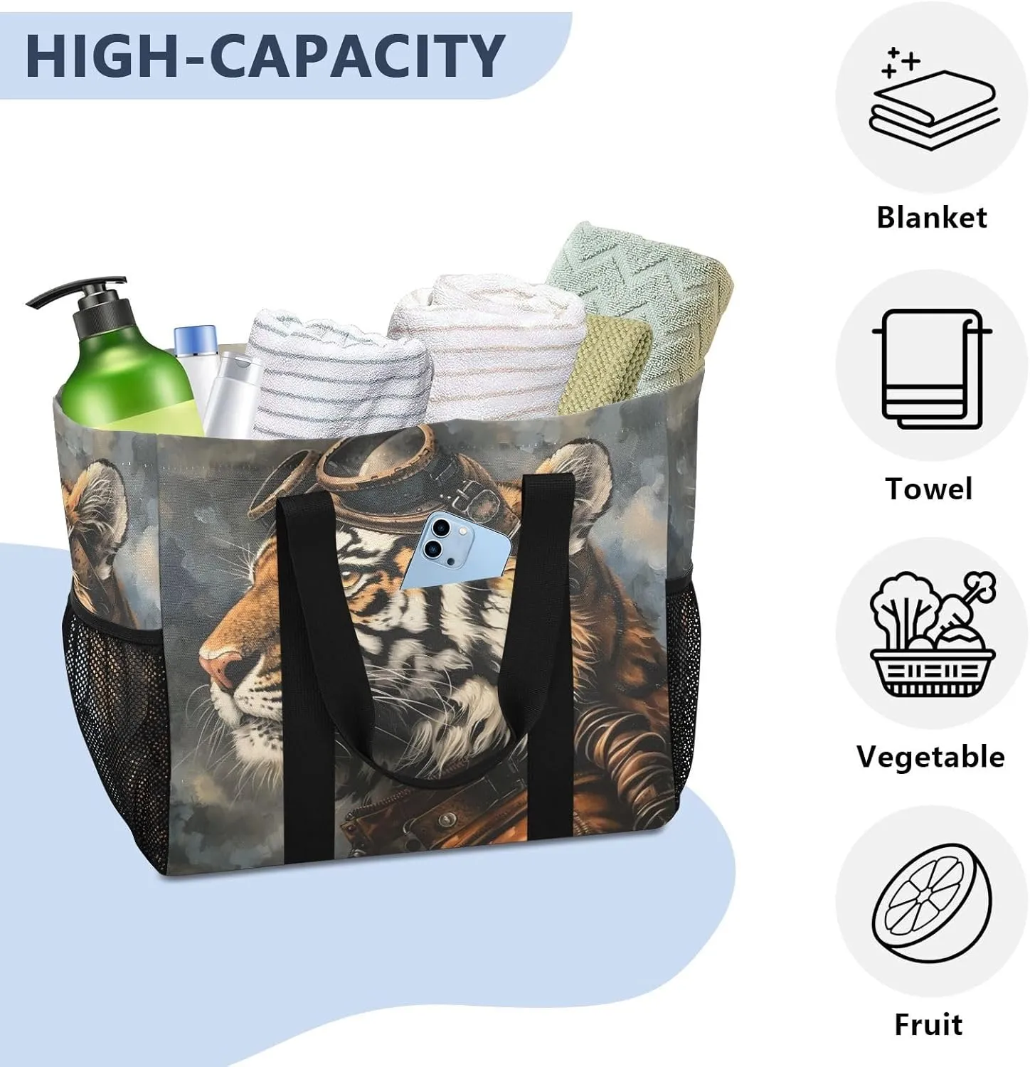 ALAZA Rooster Sun Sunflower Waterproof Beach Tote Bags