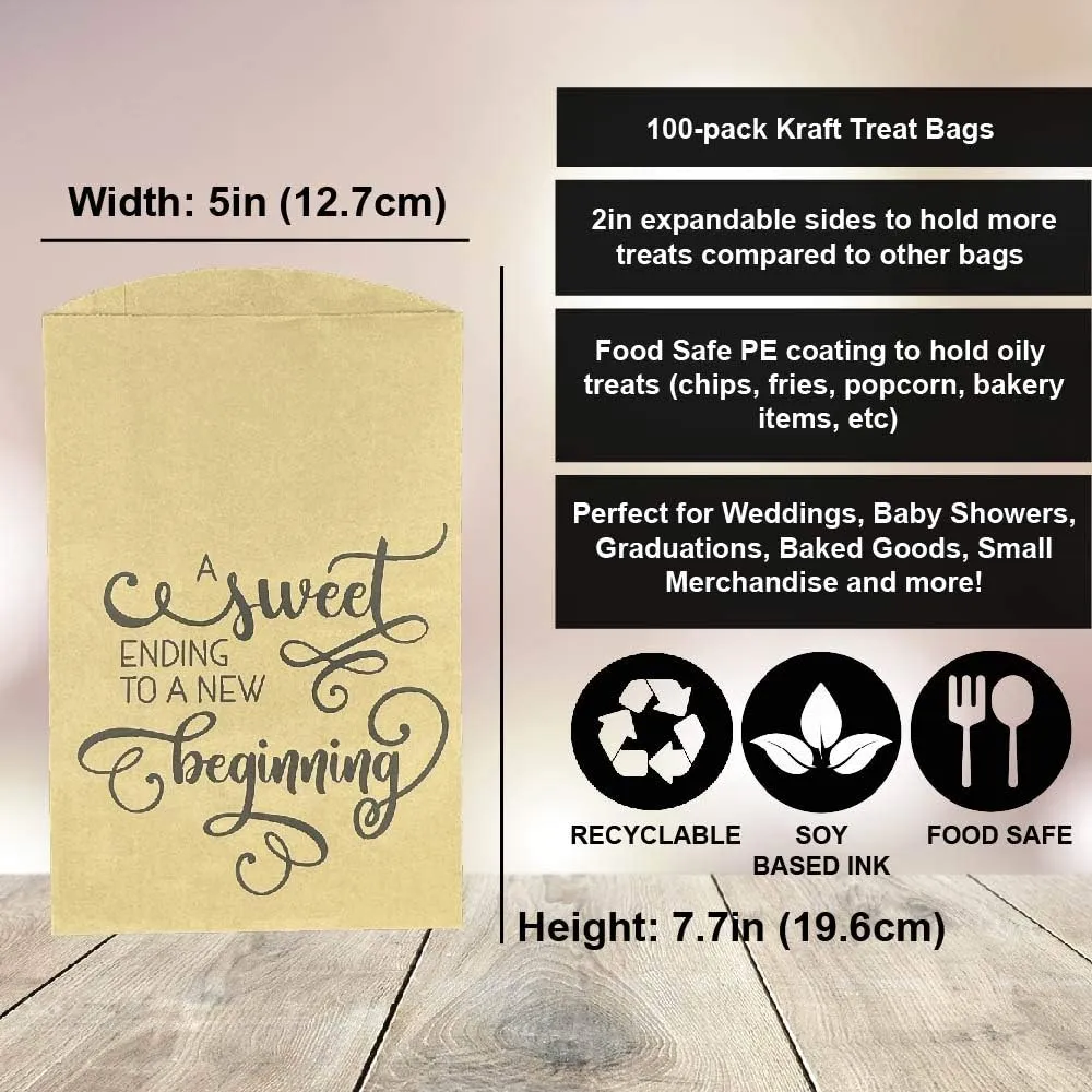 Always Earth Day 100 A Sweet Ending Treat Bag, Donut Favor, Expandable, Wedding Favor, Cookie Treat, Kraft, Food Safe, Recyclable