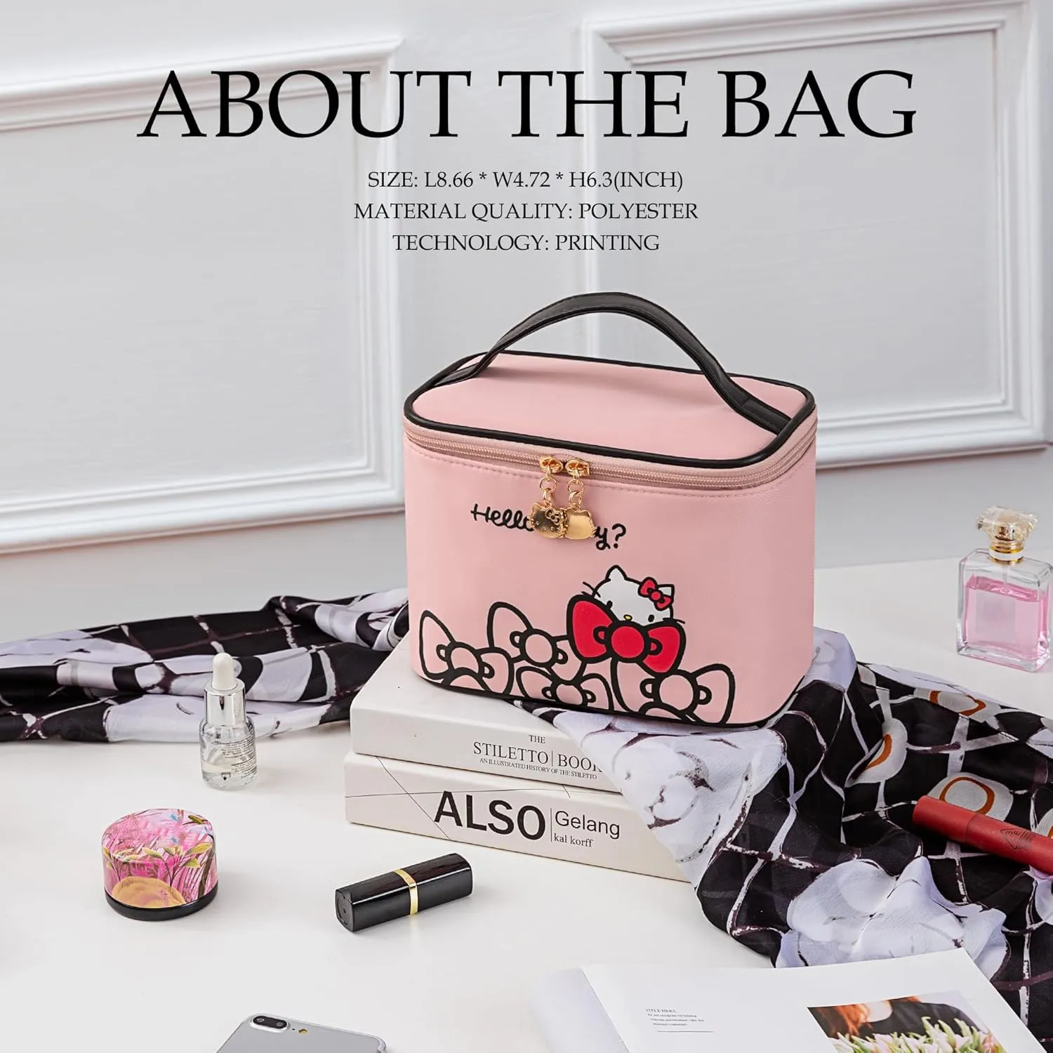 AmBealla Makeup Bag Large Waterproof Cosmetic Bags with Makeup Brush Holder, Cute Printed Makeup Organizer for Women Traveling,Portable Toiletry Bag for Girls