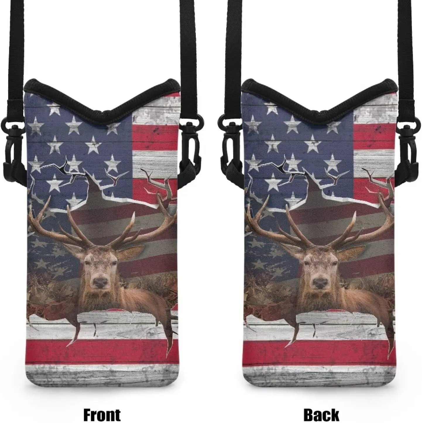 American Flag Elk Print Universal Crossbody Phone Pouch with Adjustable Strap Compact Mini Shoulder Cell Phone Bag for Women Men Mobile Phone Bag