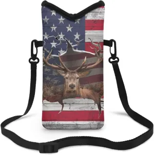American Flag Elk Print Universal Crossbody Phone Pouch with Adjustable Strap Compact Mini Shoulder Cell Phone Bag for Women Men Mobile Phone Bag