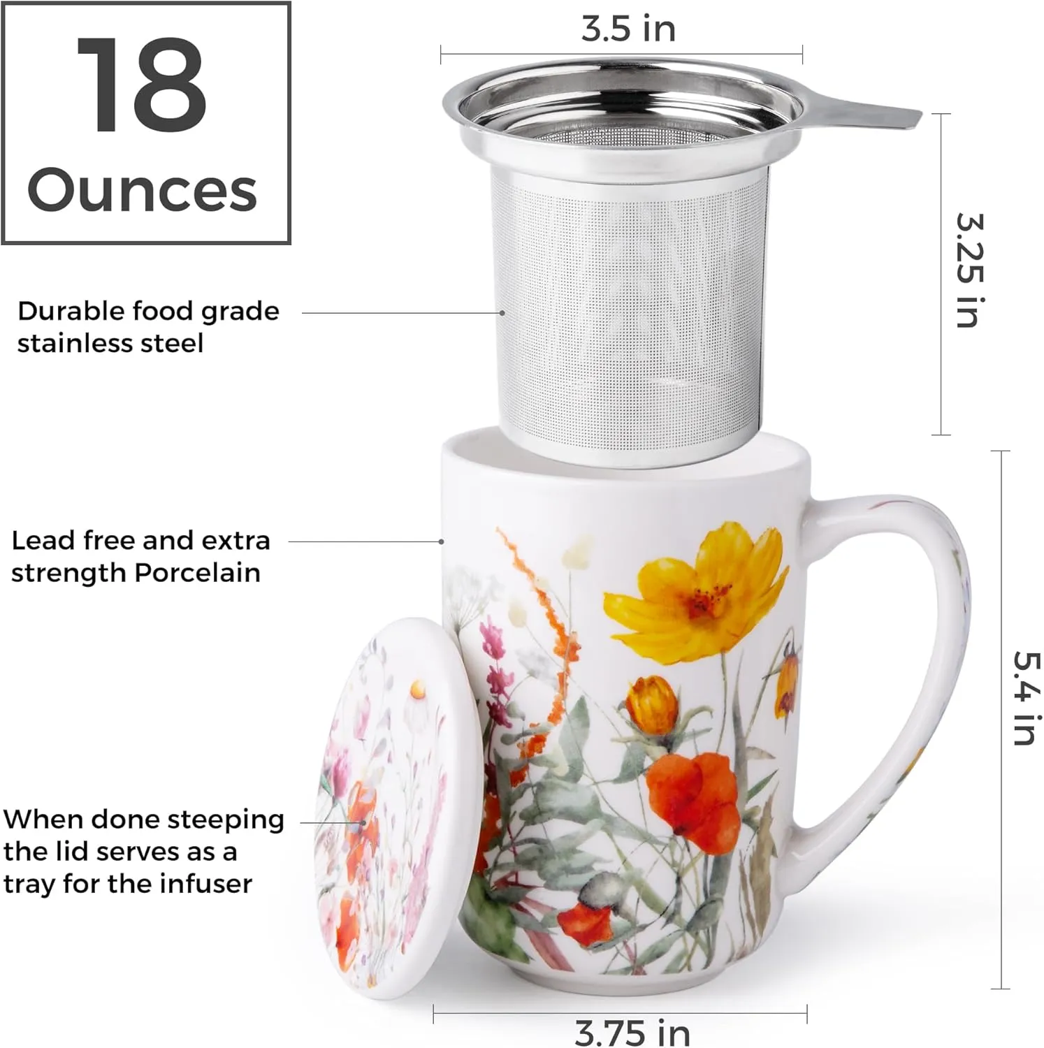 AmorArc Porcelain Tea Mug with Infuser and Lid, 18 Oz Tea Cup Strainer with Tea Bag Holder for Loose Leaf Tea, Steeping Coffee Mug for House-warming Wedding Birthday Gift, ATC037