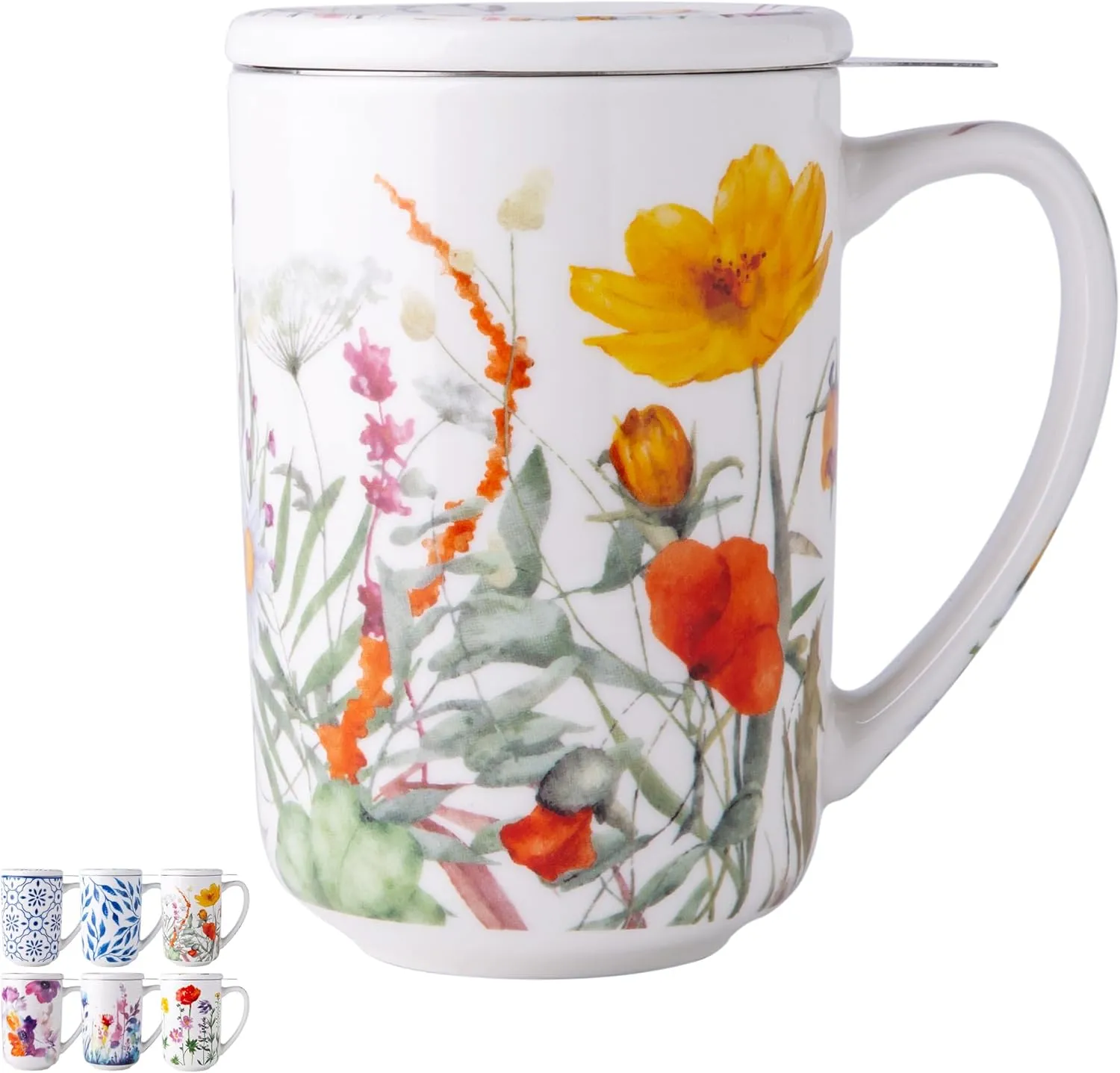 AmorArc Porcelain Tea Mug with Infuser and Lid, 18 Oz Tea Cup Strainer with Tea Bag Holder for Loose Leaf Tea, Steeping Coffee Mug for House-warming Wedding Birthday Gift, ATC037