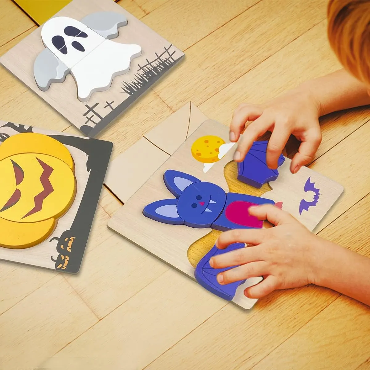 Anditoy 4 Pack Wooden Puzzles for Kids & Toddlers - Halloween Toys & Party Favors