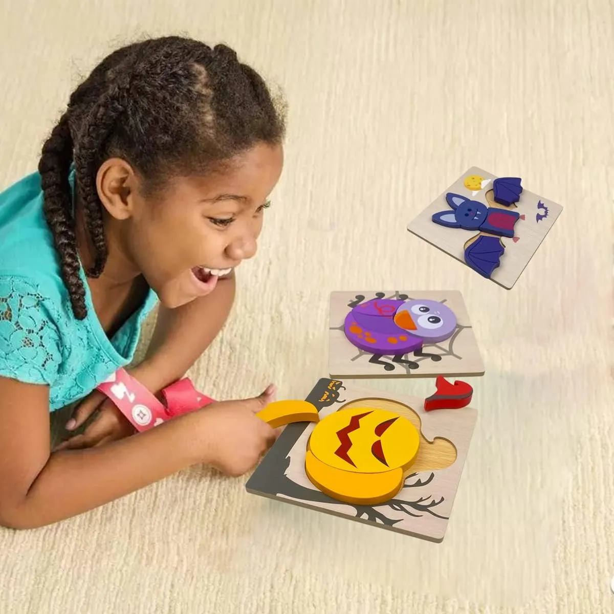 Anditoy 4 Pack Wooden Puzzles for Kids & Toddlers - Halloween Toys & Party Favors