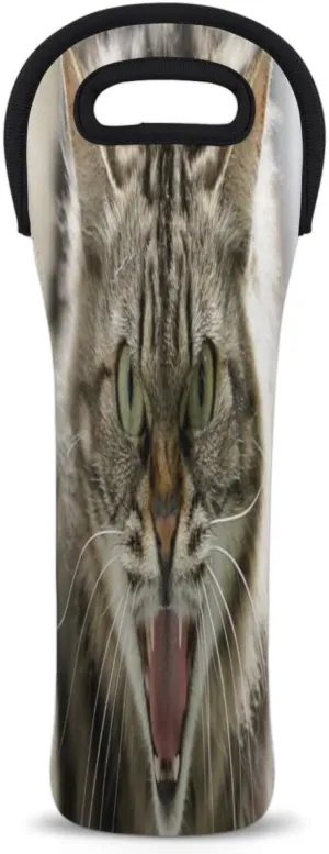 Angry Cat Wine Gift Tote Bag Neoprene Single Bottle Holder 750ml Durable Wine Carrier for Travel Wedding Festival Favors, 5.1 X 15.6 In