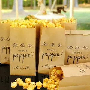 ANTING 48Pcs Our Love is Poppin Popcorn Engagement Wedding Party Favors Popcorn Engaged Wedding Bridal Shower Goody Snack Treat Bags Grease Resistant