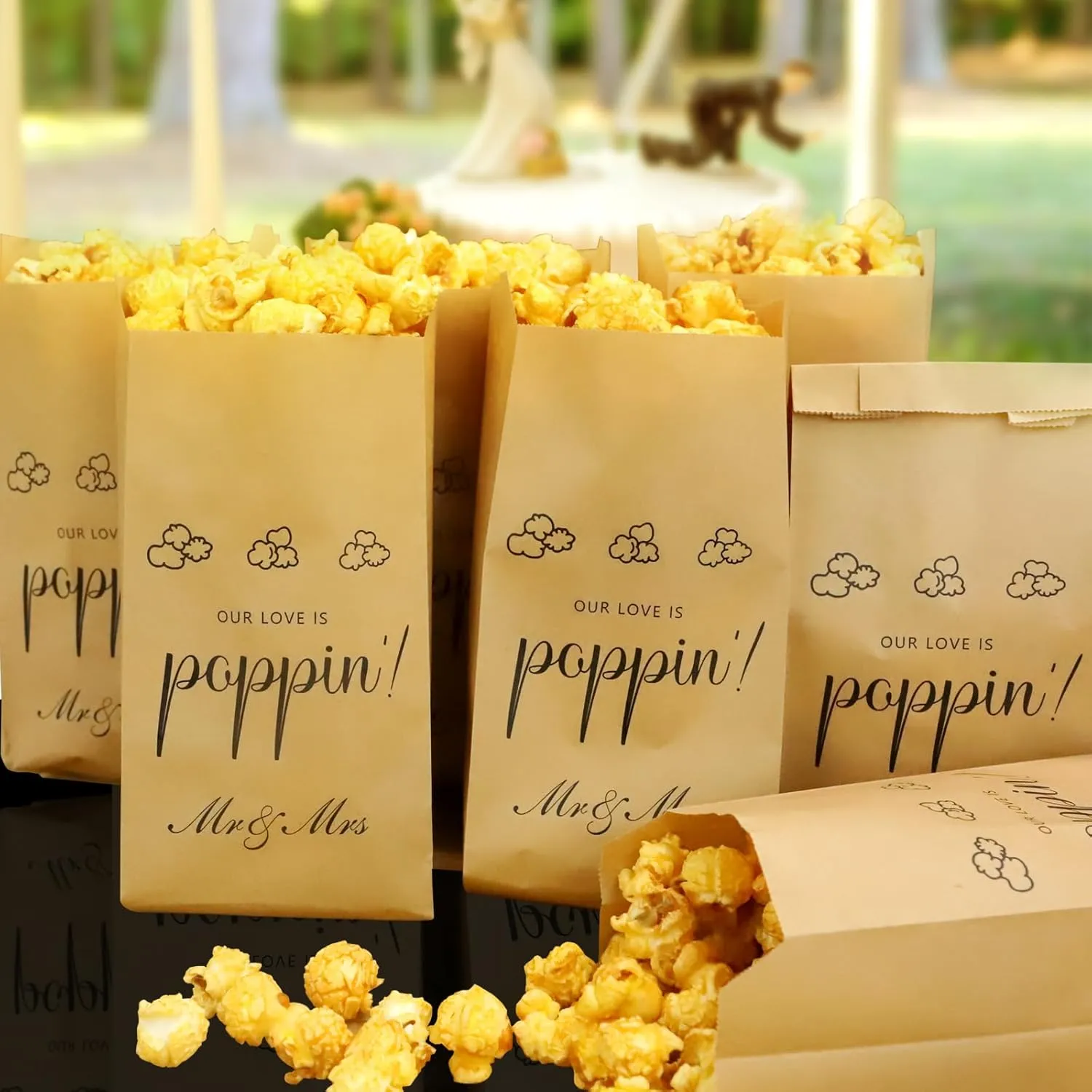 ANTING 48Pcs Our Love is Poppin Popcorn Engagement Wedding Party Favors Popcorn Engaged Wedding Bridal Shower Goody Snack Treat Bags Grease Resistant