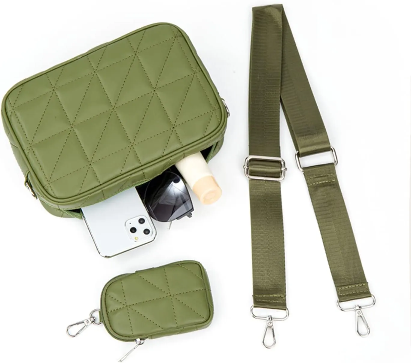 AOCINA Quilted Crossbody Bags for Women with Coin Purse Soft Leather Crossbody Purse Small Shoulder Handbags