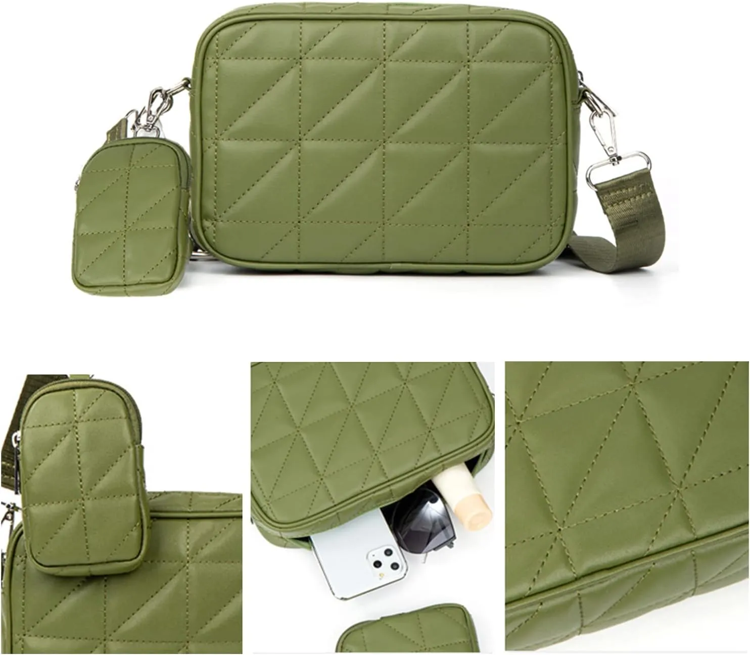 AOCINA Quilted Crossbody Bags for Women with Coin Purse Soft Leather Crossbody Purse Small Shoulder Handbags