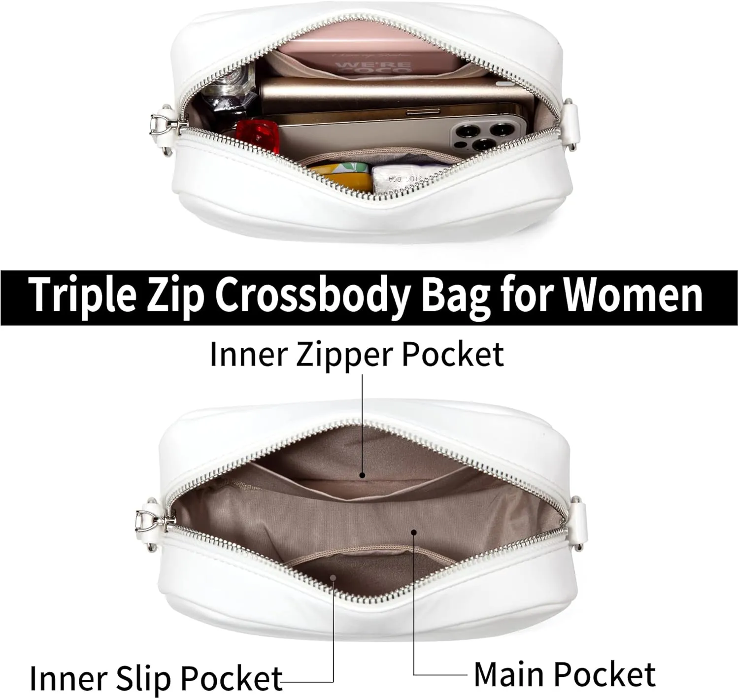 AOCINA Quilted Crossbody Bags for Women with Coin Purse Soft Leather Crossbody Purse Small Shoulder Handbags