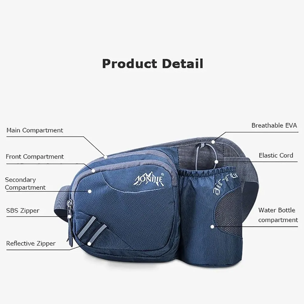 AONIJIE Waist Bag with Water Bottle Holder, Multifunctional Running Waist Bag for Cycling and Running Sports (blue,One Size)