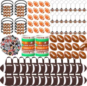 Aoriher 194 Pcs Football Party Favors Set - Silicone Charm Bracelets, Mini Football Bouncy Balls, Toy Keychains, Non Woven Gift Goodie Bags, Sticker Eraser for Sports Party Supplies