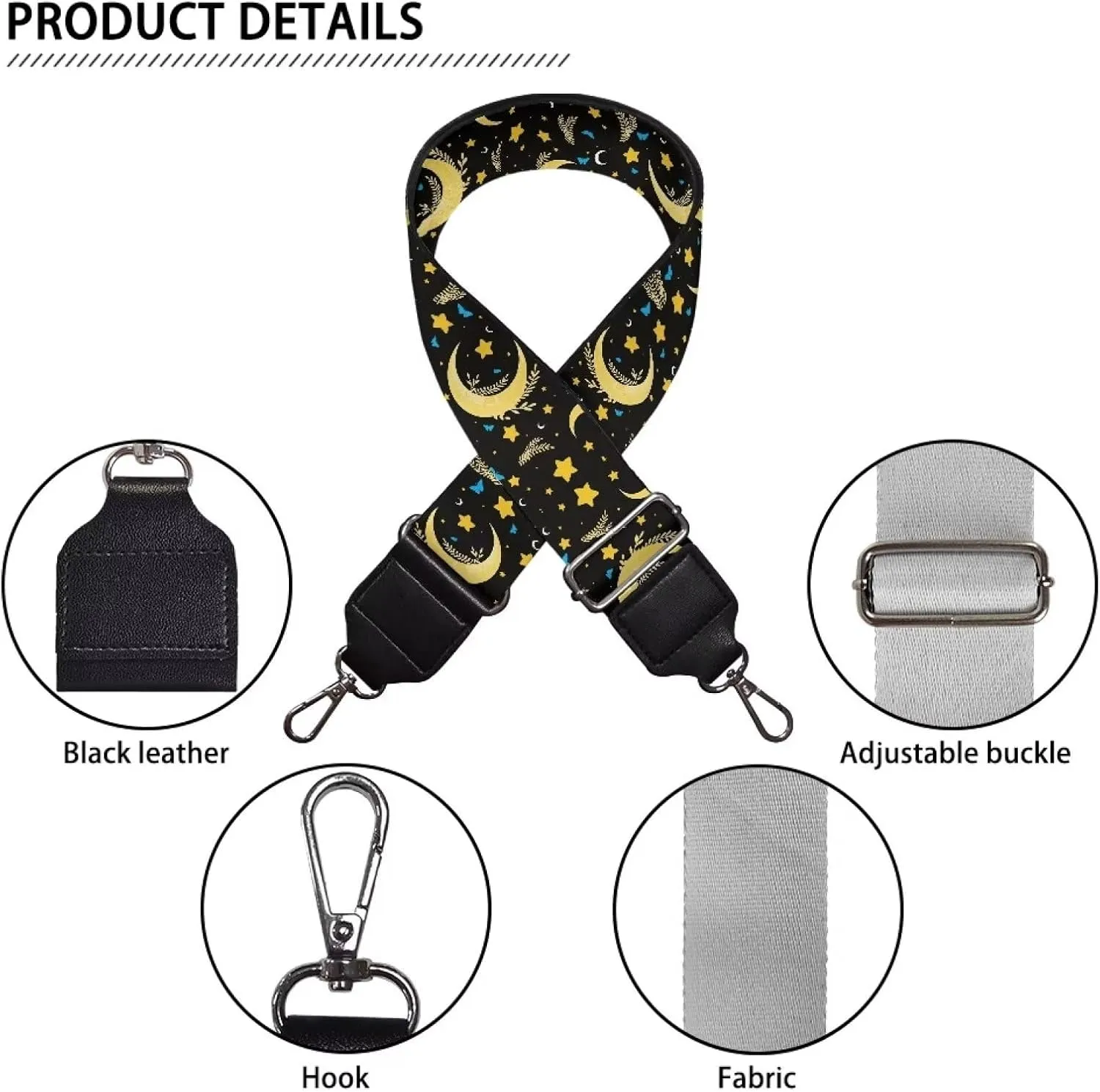 Aqua Floral Black Women's Bag Strap Adjustable Shoulder Strap Blossom Flower Purse Strap for Crossbody Bag