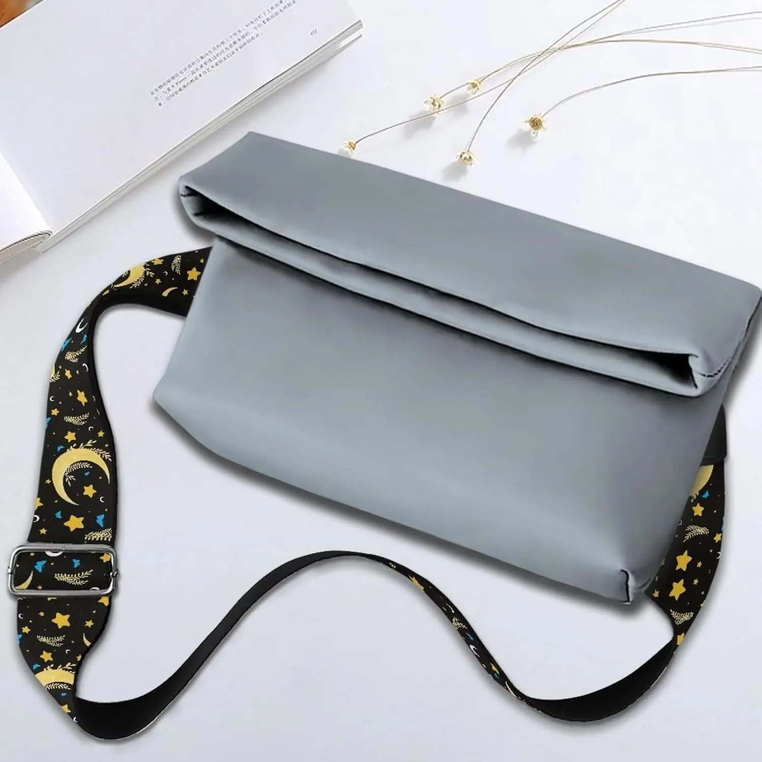 Aqua Floral Black Women's Bag Strap Adjustable Shoulder Strap Blossom Flower Purse Strap for Crossbody Bag