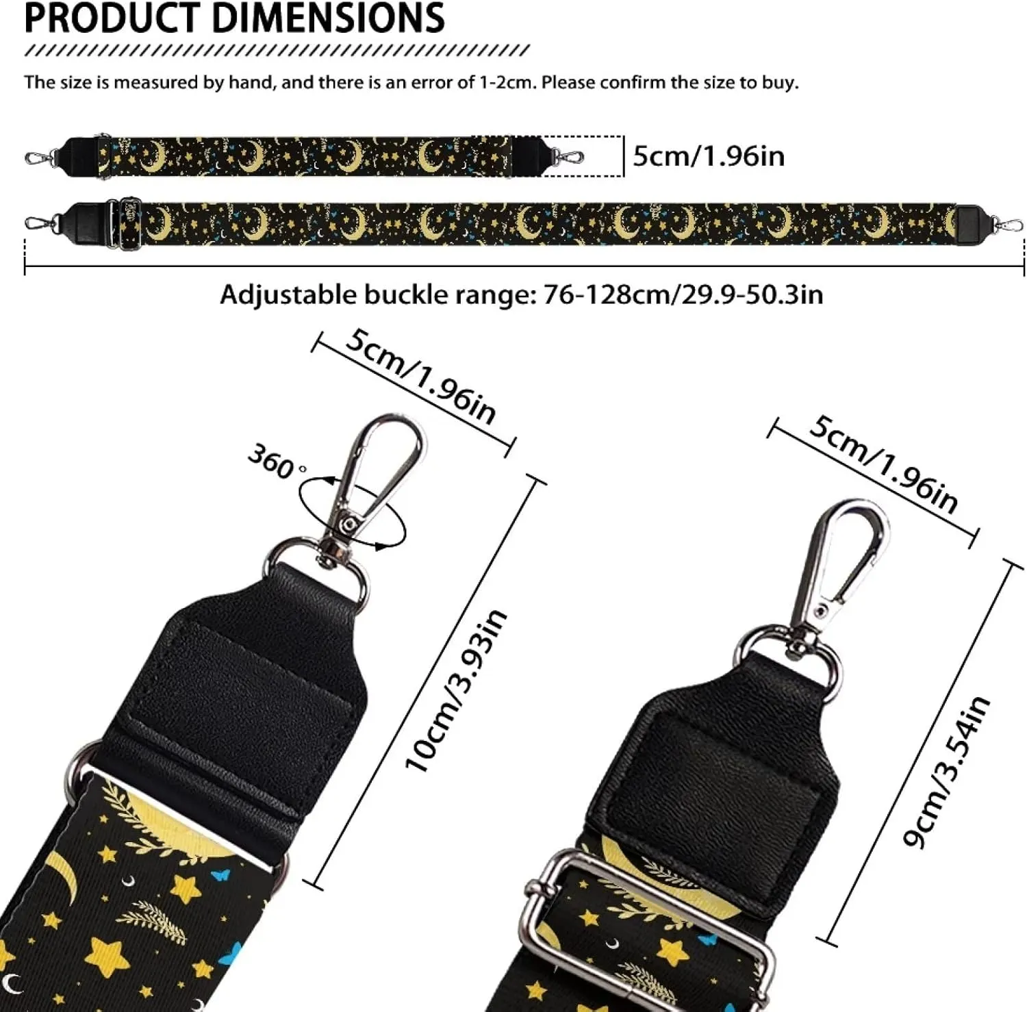 Aqua Floral Black Women's Bag Strap Adjustable Shoulder Strap Blossom Flower Purse Strap for Crossbody Bag