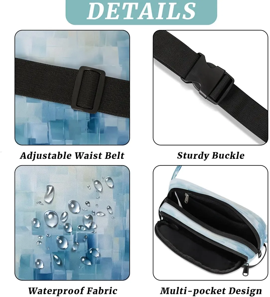 Art Abstract Patterns Fanny Packs for Women Men Waterproof Waist Bag with Adjustable Strap Belt Bag for Travel Running Hiking