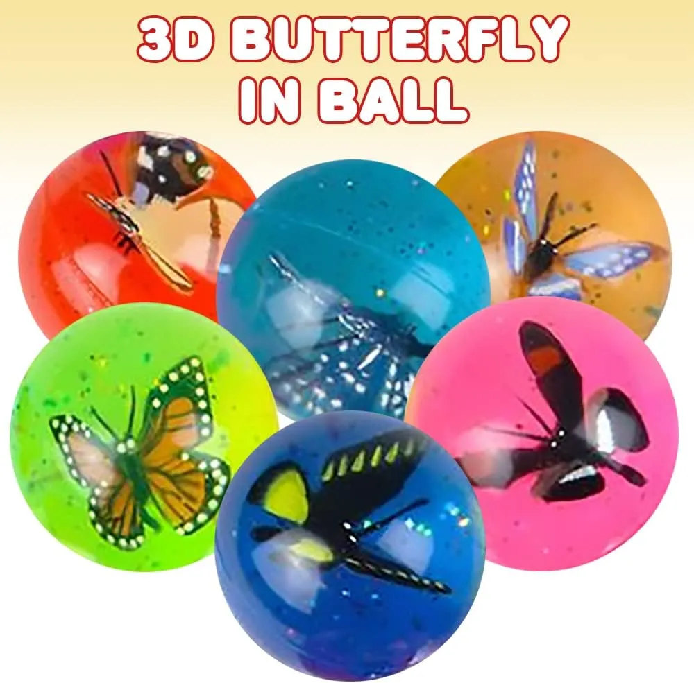 ArtCreativity Butterfly High Bounce Balls, Set of 12, Balls for Kids with 3D Butterfly Inside, Outdoor Toys for Encouraging Active Play, Party Favors and Pinata Stuffers for Boys and Girls