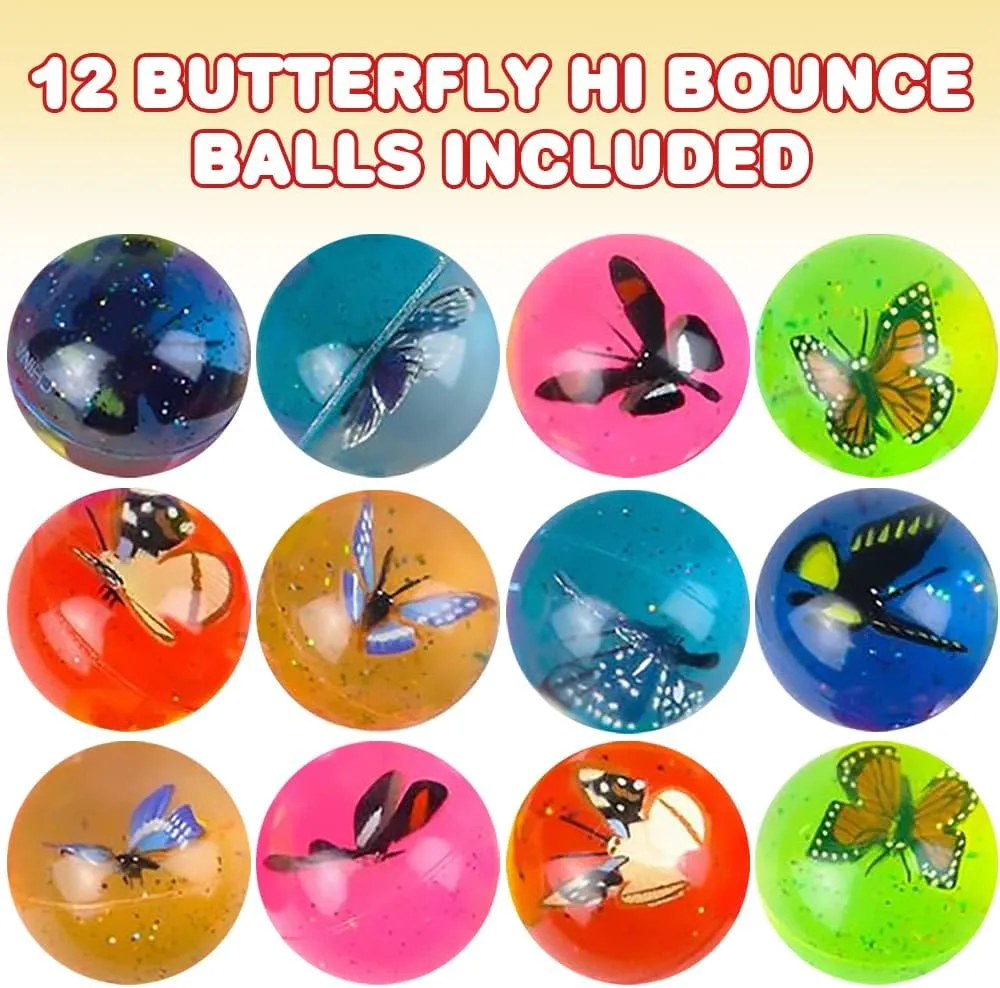 ArtCreativity Butterfly High Bounce Balls, Set of 12, Balls for Kids with 3D Butterfly Inside, Outdoor Toys for Encouraging Active Play, Party Favors and Pinata Stuffers for Boys and Girls