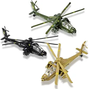 ArtCreativity Diecast Apache Helicopters with Pullback Mechanism, Set of 3, Diecast Toy Choppers with Spinning Propellers, Birthday Party Favors, Goodie Bag Fillers for Kids
