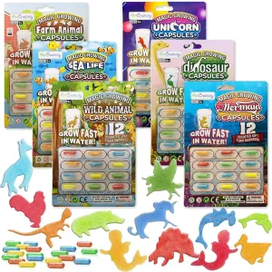 ArtCreativity Magic Growing Animal Capsules, 6 Theme Packs, 72 Capsules, Unicorn, Mermaid, Dinosaur, Sea Life, Wild Animal, Farm Animal - Magic Grow Water Toys, Easter Basket, Party Favor for Kids