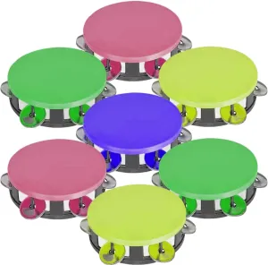 ArtCreativity Neon Tambourines for Kids, Set of 12, Percussion Musical Instruments for Boys and Girls, Durable Plastic and Metal Noise Makers, Birthday Party Favors and Goodie Bag Fillers, 4 Colors