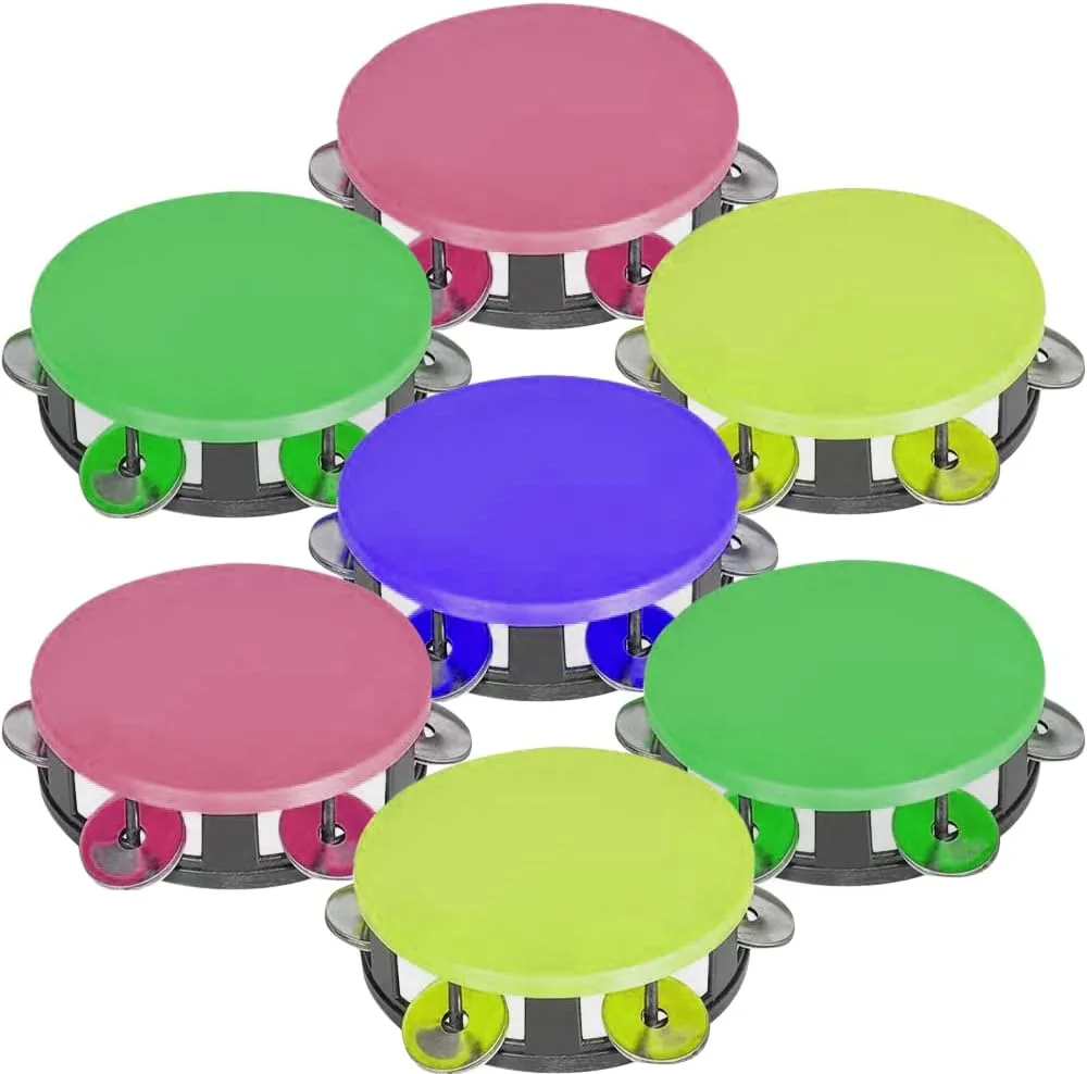 ArtCreativity Neon Tambourines for Kids, Set of 12, Percussion Musical Instruments for Boys and Girls, Durable Plastic and Metal Noise Makers, Birthday Party Favors and Goodie Bag Fillers, 4 Colors